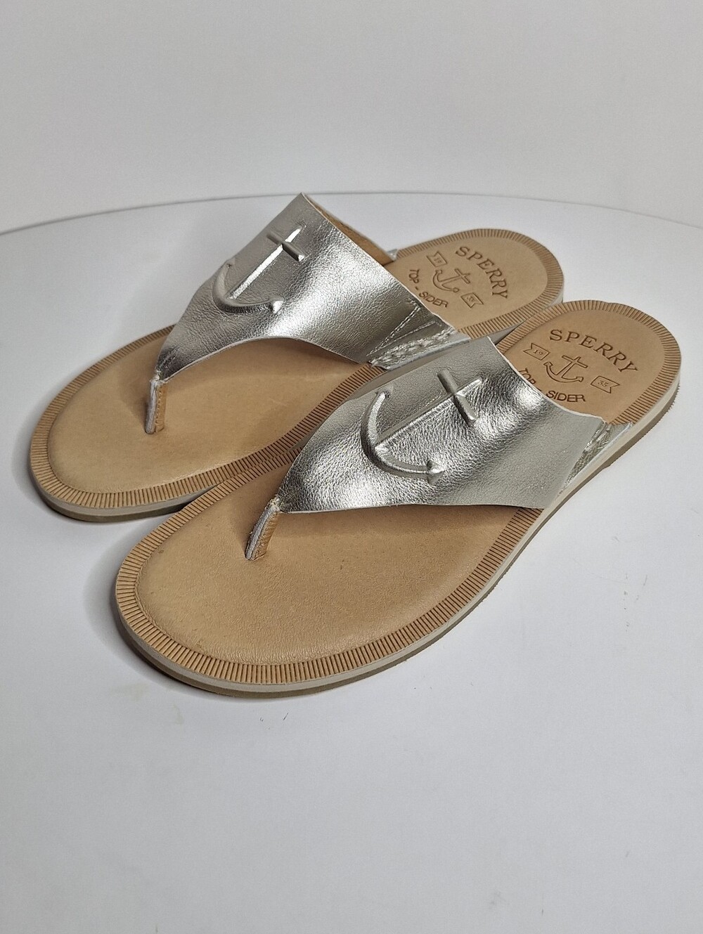 Sperry Seaport Silver Leather Thong Sandal Flip Flop Womens Size 7 -Sts83053